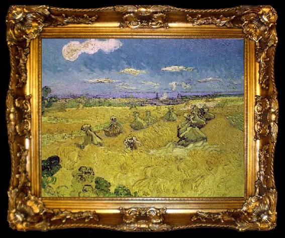 framed  Vincent Van Gogh Wheat Stacks with Reaper, ta009-2